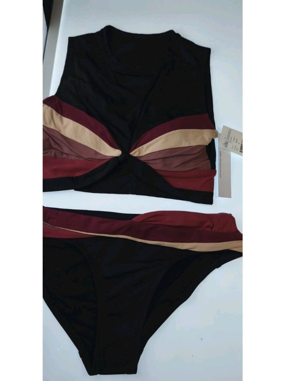 Robin Piccone Twist Knot Colorblock Bikini Set Black Burgundy NWT Size M